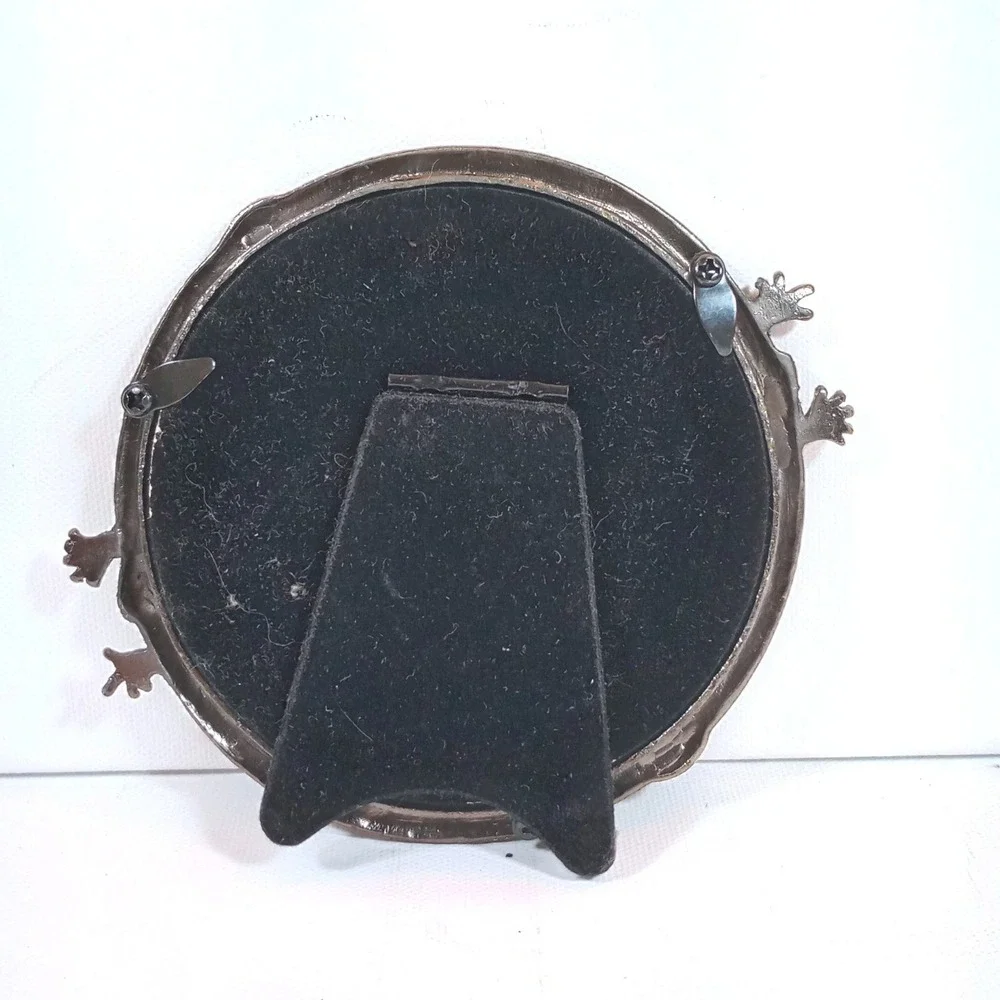 Bella Lux 4x4 Round Picture Frame Bronze Green Lizard Jewel Leaf Tabletop Accent